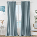 Blue 100% Blackout Linen Curtains 102 Inch Length 2 Panels Set by Guken