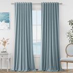 Blue 100% Blackout Linen Curtains 84 Inch Length 2 Panels Set by Guken