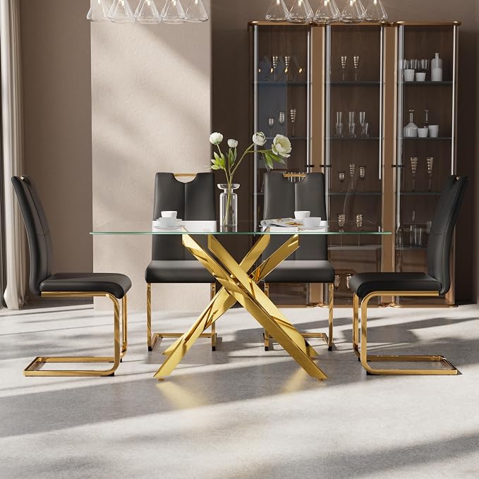 5-Piece Dining Table Set for 4, Modern Rectangular Glass Table - Image 3