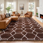 6x9 Area Rugs for Living Room Bedroom, Fluffy Brown and White Geometric Rug | by ONASAR
