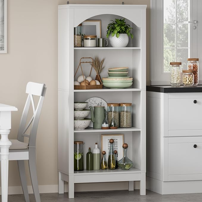 Arched Bookshelf with 4 Tier Open Shelves, Study and Living Room, Modern White - Image 8