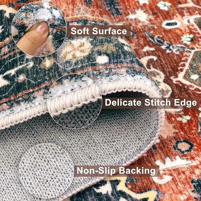 Yamaziot Washable Runner Rug, 3x8 Non-Slip Boho Vintage Hallway Kitchen Rug | - Image 2
