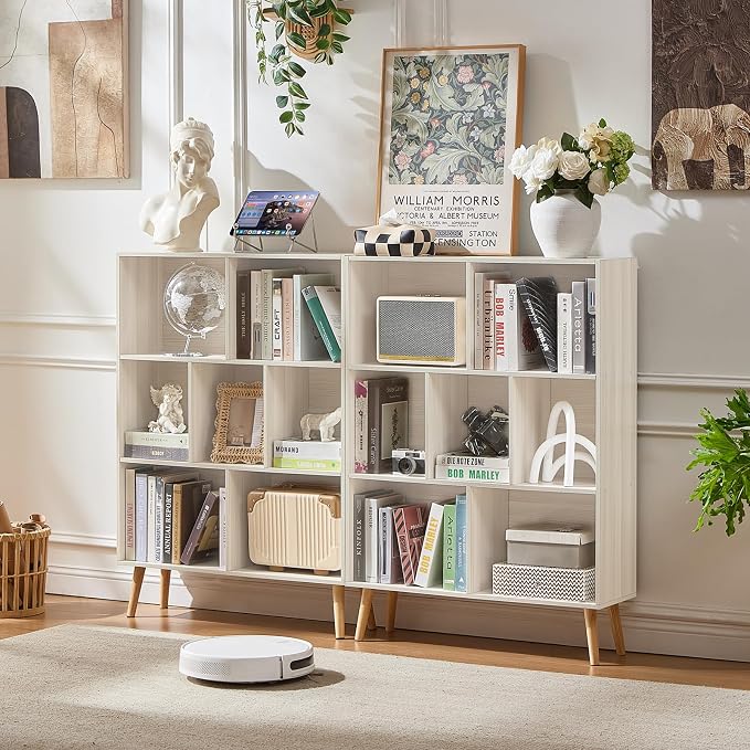 LEYAOYAO Cube Bookshelf 3 Tier Mid-Century Light Grey White Modern Bookcase - Image 6