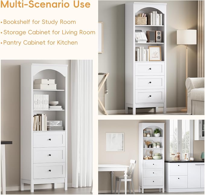 Bookshelf with Drawers, Floor Standing Display Storage Cabinet - Image 7