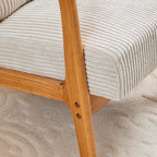 Mid-Century Modern Accent Chair Beige Rubberwood Frame Living Room Bedroom - Image 6
