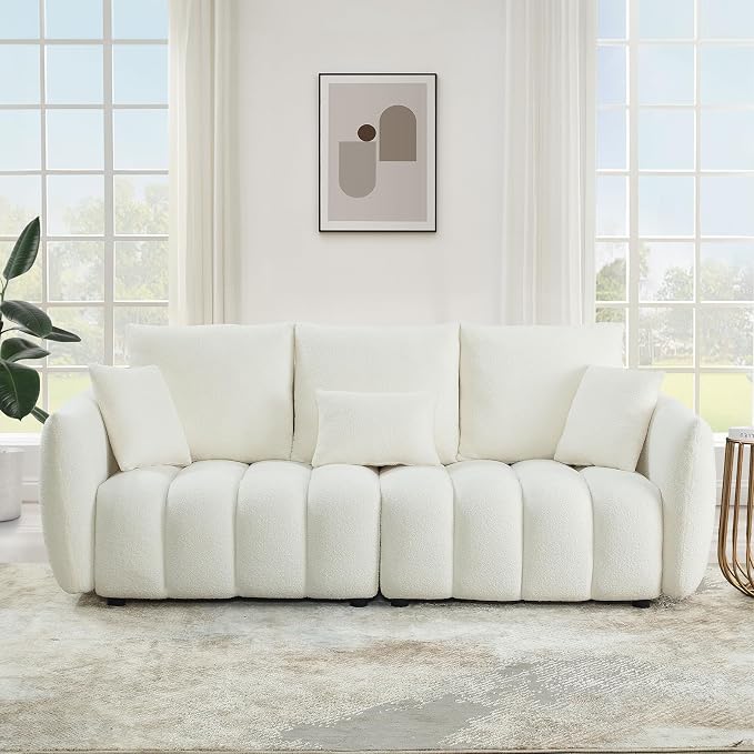 Antetek 78" Modern Sofa Couch, Comfy Deep Seat Teddy Cloud Sofa, Upholstered - Image 8