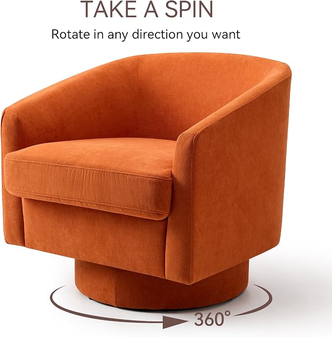 Swivel Barrel Accent Chair, Round Chenille Fabric Living Room Arm Chairs - Image 5