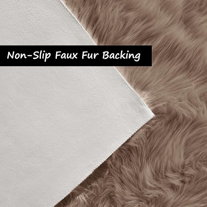 Goolela Fluffy Faux Fur Rug for Bedroom 4x6 Light Brown Beige Sheepskin Fuzzy - Image 5