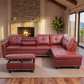97.5" Red L Shaped Couch Set Leather, Modular Sectional Couches by Topcomfy