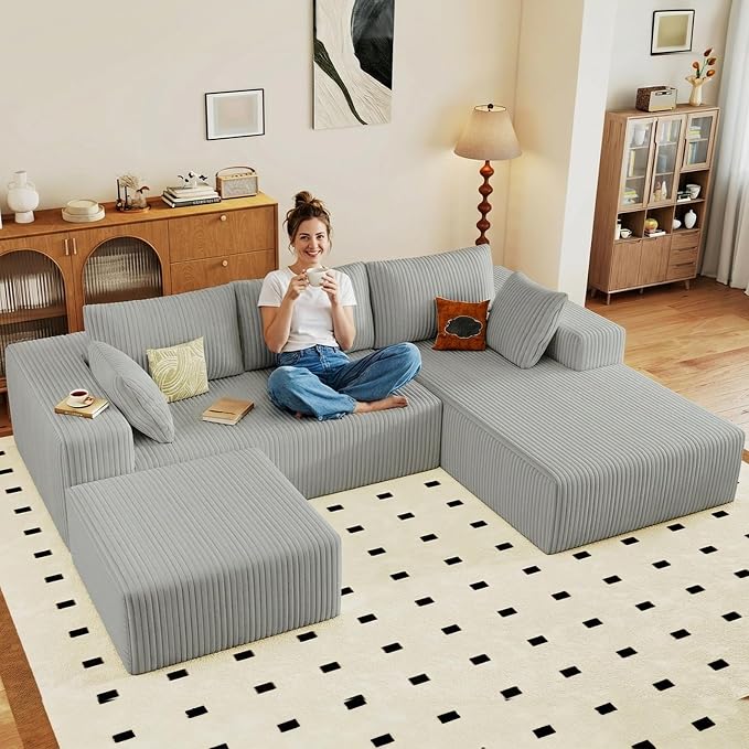 95" Cloud Sectional Couch U-Shaped Chaise by ODUWA