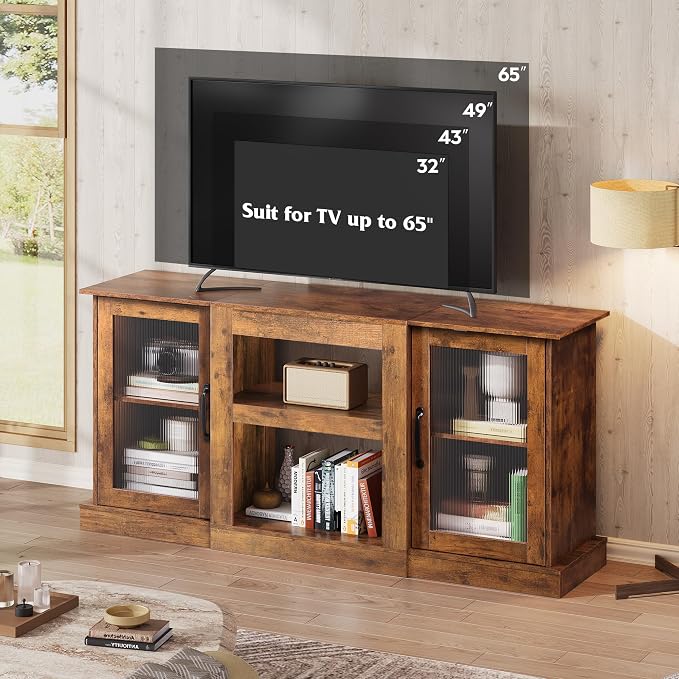WLIVE Farmhouse TV Stand for 65 inch TV, Open Shelves TV Console for Living - Image 3