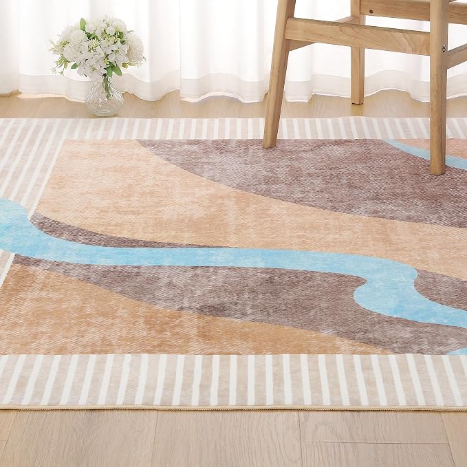 Area Rug 4x6 Orange Rug Washable Rugs Non Slip Low Pile Small Carpet by OmpaaHomeDecor