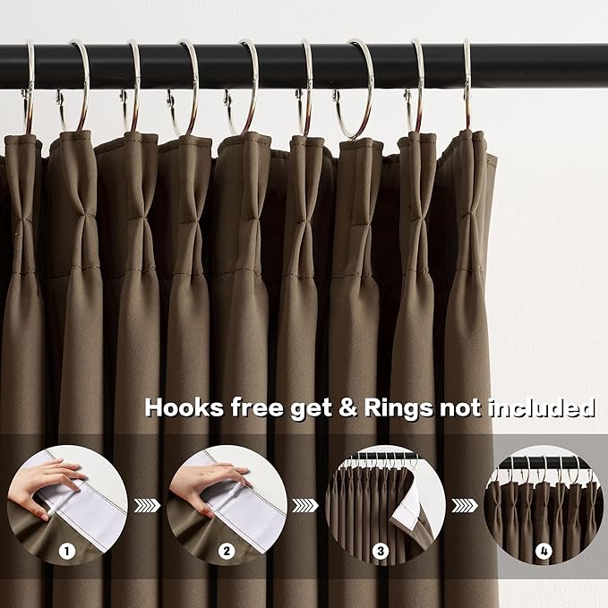 Brown Blackout Curtains 126 Inches Long, Extra Long Pinch Pleats Living Room - Image 2