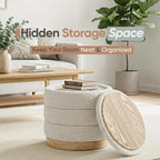 Round Storage Ottoman with Reversible Tray Lid, Folding Chenille Fabric - Image 4