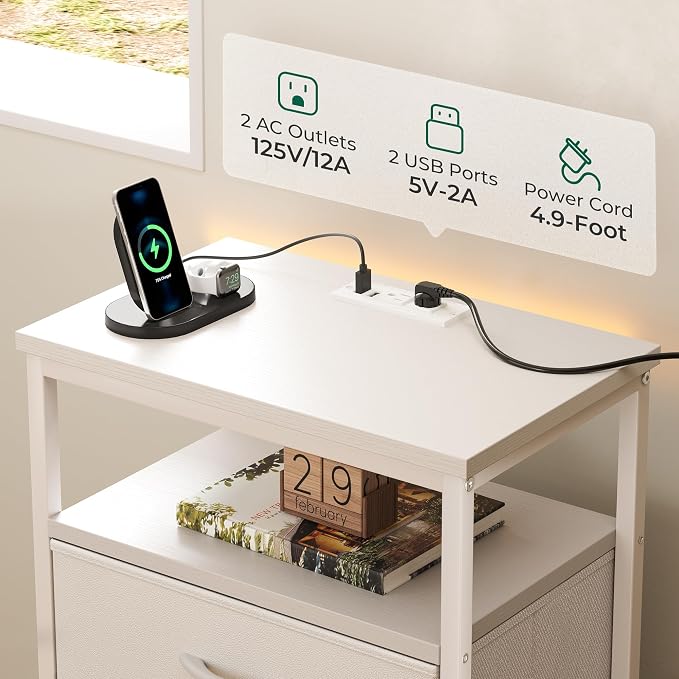 Huuger Night Stand with Charging Station, Bedside Table, Tall Nightstand with - Image 4