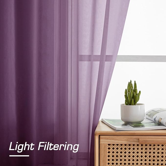 Plum Sheer Curtains, Sheer Curtains 78 Inches Long 2 Panels Set, Rod Pocket - Image 2