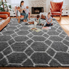 7x9 Area Rugs for Living Room Bedroom, Fluffy Grey and White Geometric Rug | - Image 8