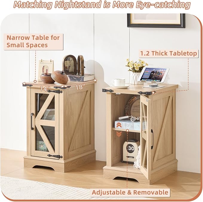 Joaxswe Narrow Night Stand for Small Spaces, Farmhouse Side End Table - Image 3