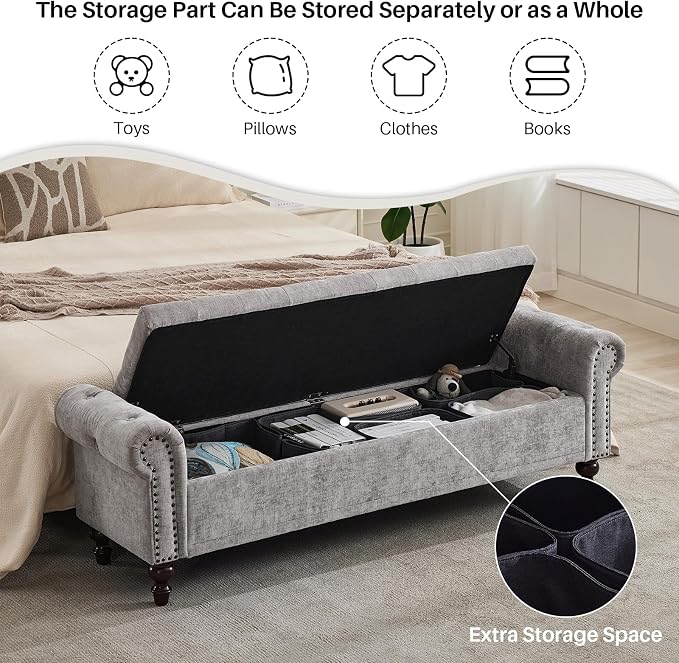 SOFTHION Storage Bench for Bedroom, Upholstered Chenille Storage Ottoman - Image 6
