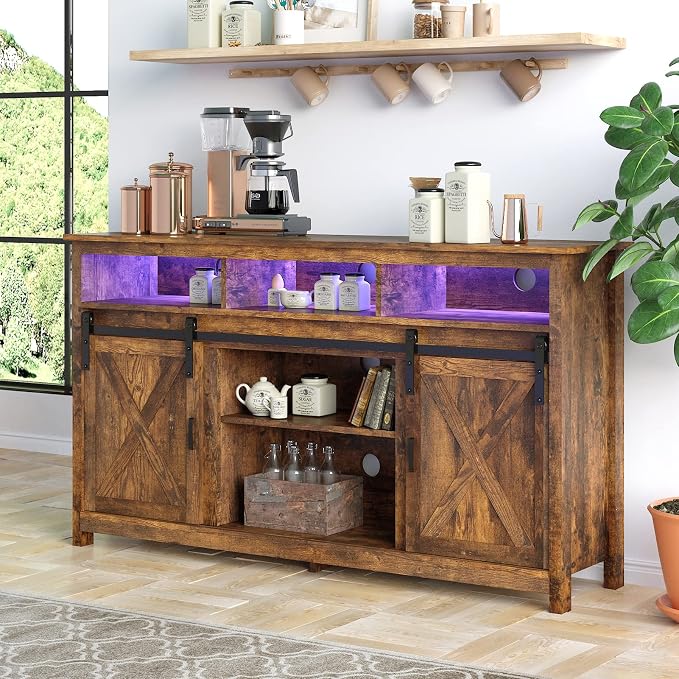 Farmhouse TV Stand for 65 inch TVs, Rustic Entertainment Center Cabinet - Image 2