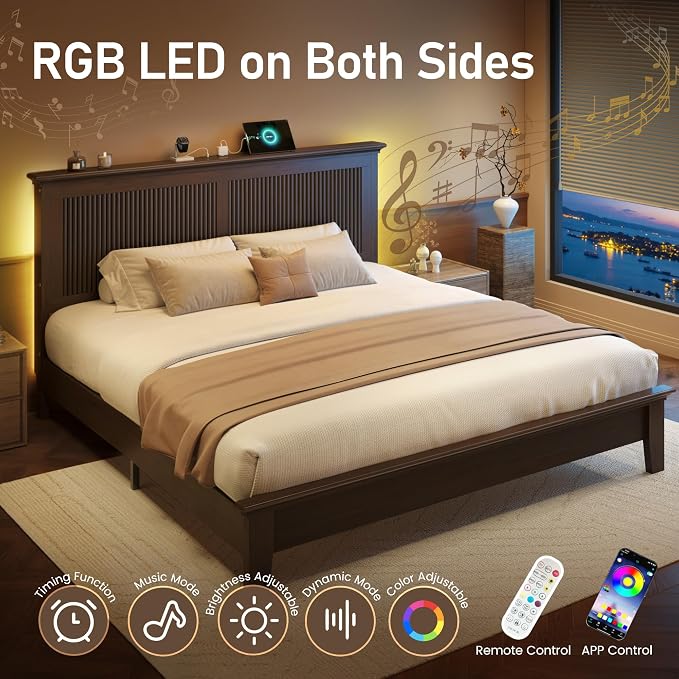 Lifezone Wood Queen Bed, Solid Wood Bed - Image 6