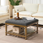 Befurtori Large Square Ottoman Coffee Table, Linen Solid Upholstered Footrest by Befurtori