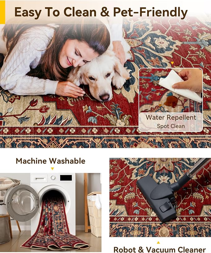 RELEANY Washable Area Rug, Small 2'x4', Water Repellent, Pet Friendly, Vintage - Image 4