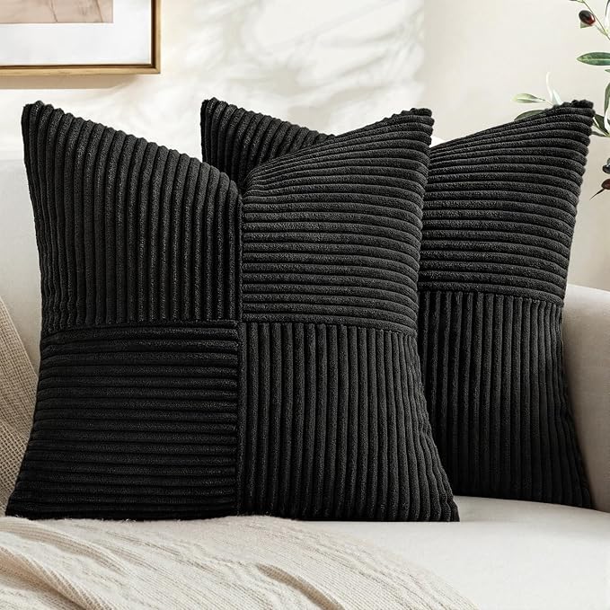 MIULEE Black Decorative Euro Sham Pillow Covers 24x24 Inch 2 Pack | Boho by MIULEE