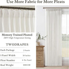 Pleated Semi Sheer Light Filtering Linen Beige Curtains 108 Inches Long | White - Image 4