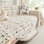 DREAMINGO Abstract Chenille Couch Cover Blanket Beige Khaki Black Boho Sofa - Image 2