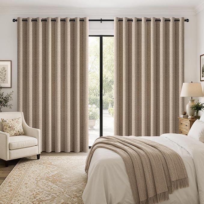 MIULEE Extra Wide 100% Blackout Linen Curtains 100x84 Copper Brown | Room - Image 2