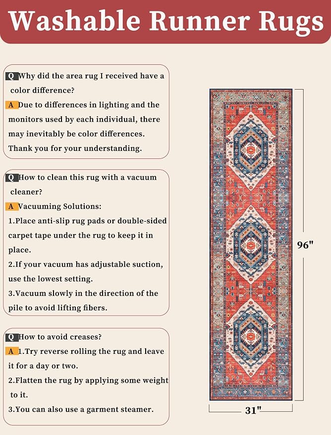 SERISSA 2'6"x8' Washable Non Slip Boho Runner Rug - Image 6