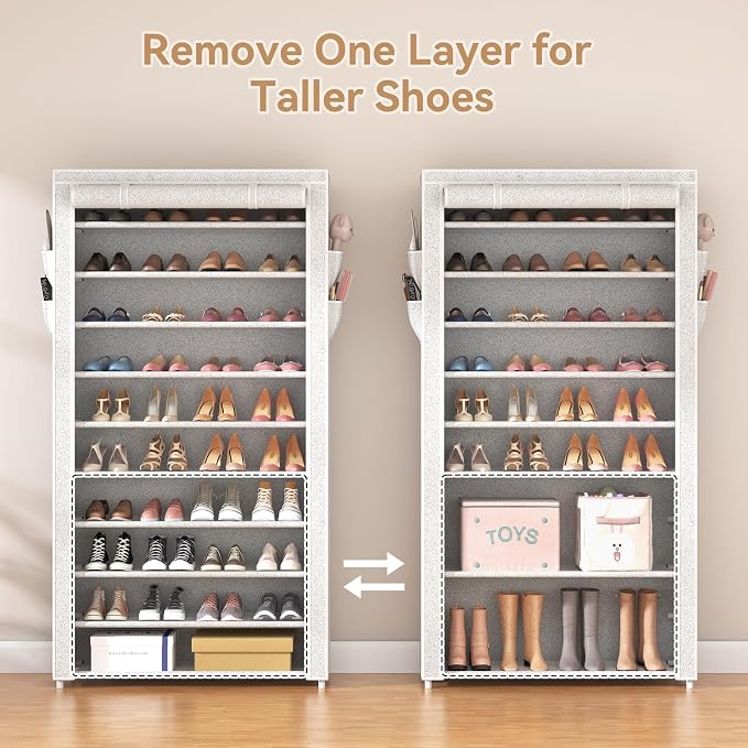 ROJASOP 10 Tier Shoe Rack with Covers Large Capacity Stackable Tall Shoe Shelf - Image 6