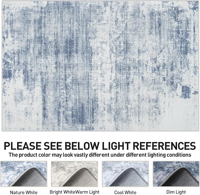 4x6 Area Rugs for Living Room: Washable Abstract Blue White Badroom Carpet | - Image 6
