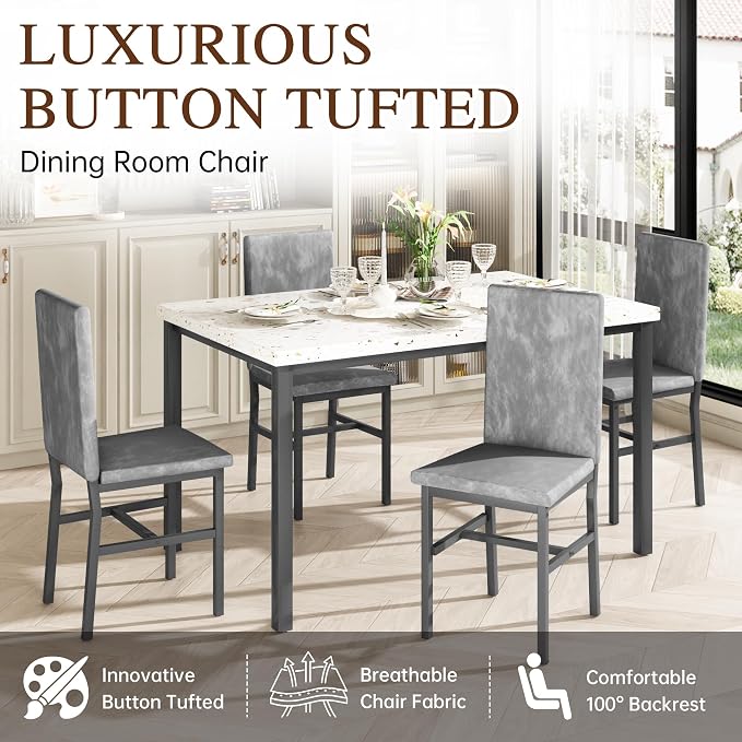 AWQM 5 Piece Dining Table Set for 4, Faux Marble Kitchen Table and Chairs for 4 - Image 7