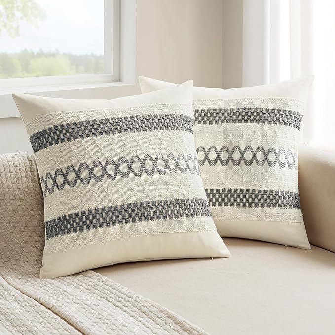 MIULEE Set of 2 Gray Boho Decorative Pillow Covers 18x18 Inch | Farmhouse Couch by MIULEE
