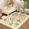 DUKINO 4x6 Area Rug, Floral Washable Office Chair Rug Non Slip Beige Yellow | by DUKINO