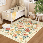 DUKINO 4x6 Area Rug, Floral Washable Office Chair Rug Non Slip Beige Yellow | by DUKINO