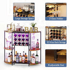 JKsmart Wine Bar Cart with LED Lights, Mini Wine Rack with Storage and Glass - Image 5