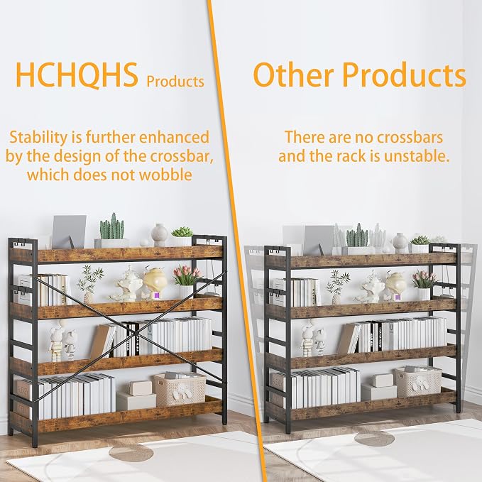 HCHQHS 4 Tier Bookshelf, Adjustable Industrial Bookcase, Vertical Tall Book - Image 7