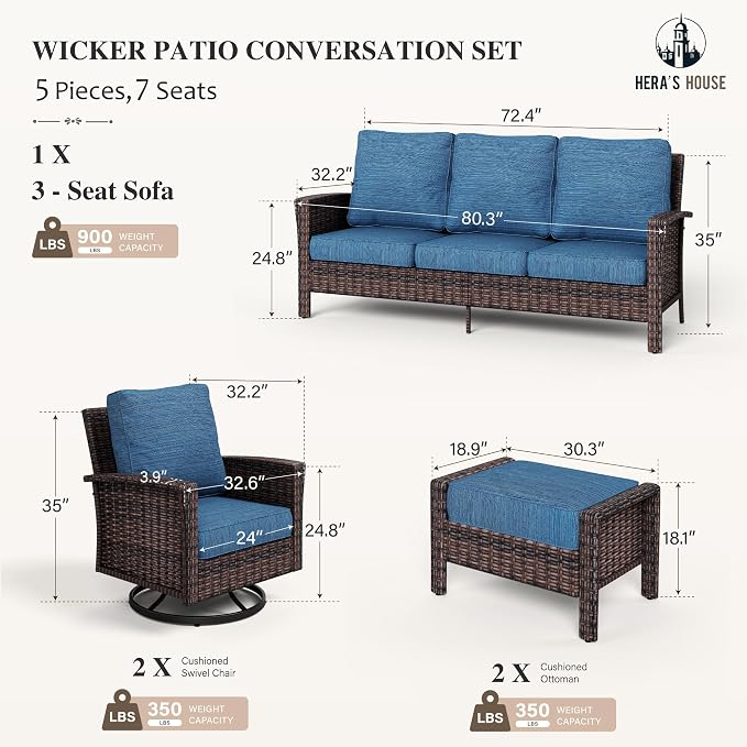 HERA'S HOUSE Patio Furniture Set, 5 Pieces Outdoor Seating Furniture - Image 6