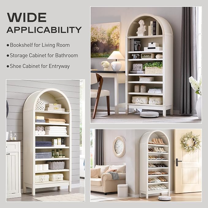 IFGET 71" Tall Arched Bookshelf, 7 Tiers Arch Bookcase - Image 5