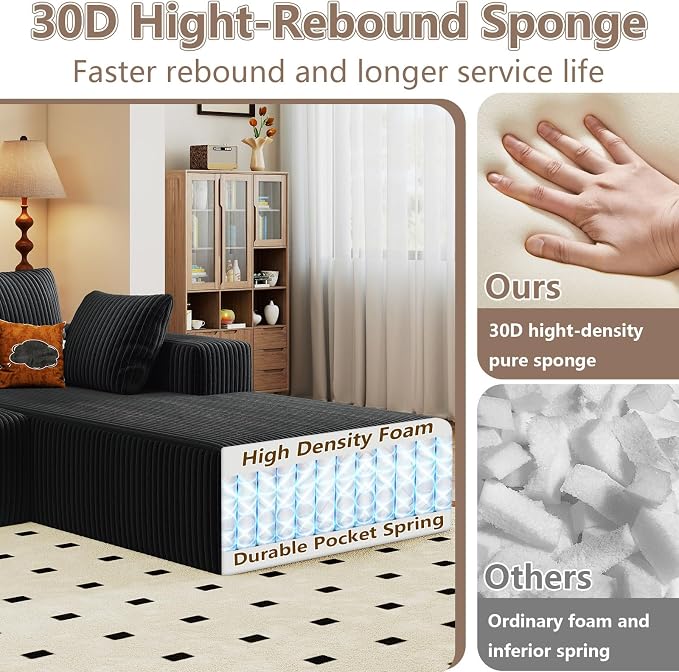 95" Cloud Sectional Couch with L-Shape Chaise, Modular Comfy Sofa Chaise Longue - Image 3