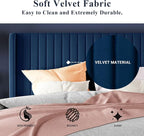 Allewie Queen Size Velvet Bed Frame/Vertical Channel Tufted Wingback - Image 6