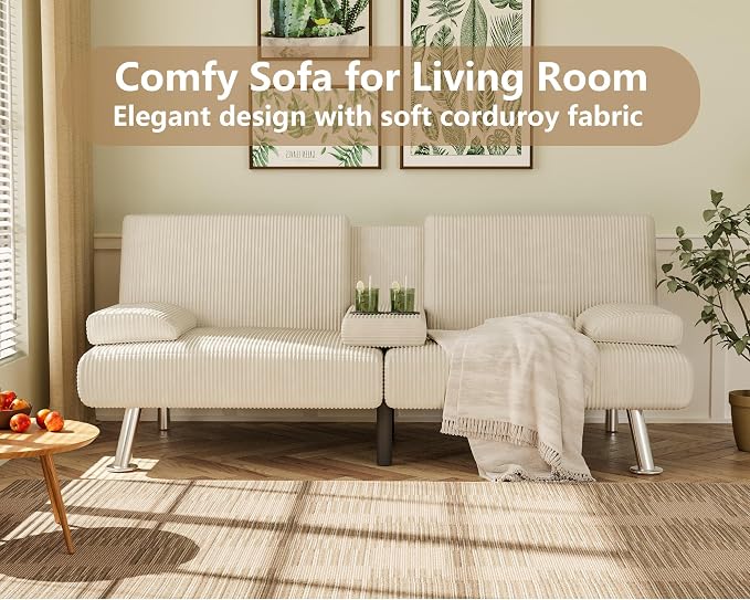 Flamaker Futon Sofa Bed Corduroy Folding Couch Adjustable Sleeper Sofa Bed - Image 5
