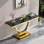 Henf 47" Marble Console Table Modern Black Faux Marble Entryway Table - Image 4