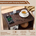 Lerliuo Rattan Nightstand with Charging Station, Walnut Bedside Table with - Image 5