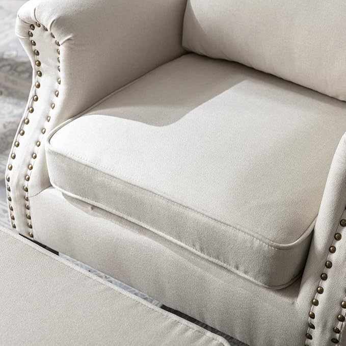 Mid Century Modern Accent Chair Upholstered Armchair Comfy Linen Fabric Tufted - Image 5
