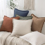 MIULEE Linen Fringe Decorative Euro Throw Pillow Covers Indigo Blue 26x26 | Set - Image 2