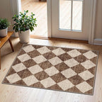 Front Door Rug - 2x3 Brown Beige Checkered Diamond Entry Rug | Non-Slip by Othilic